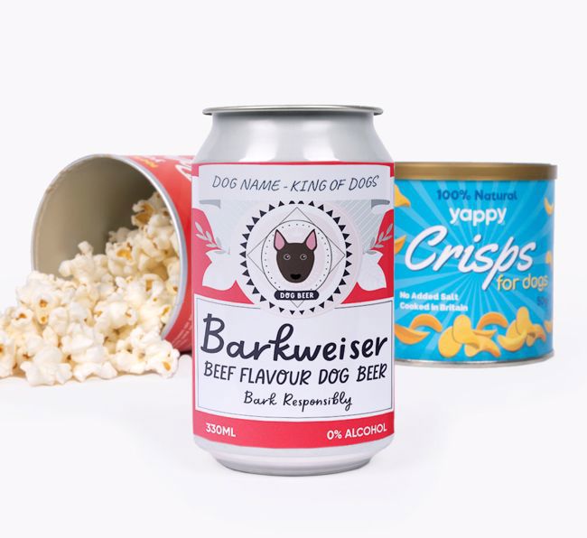 Barkweiser: Personalised {breedFullName} Beer with Popcorn & Crisps 